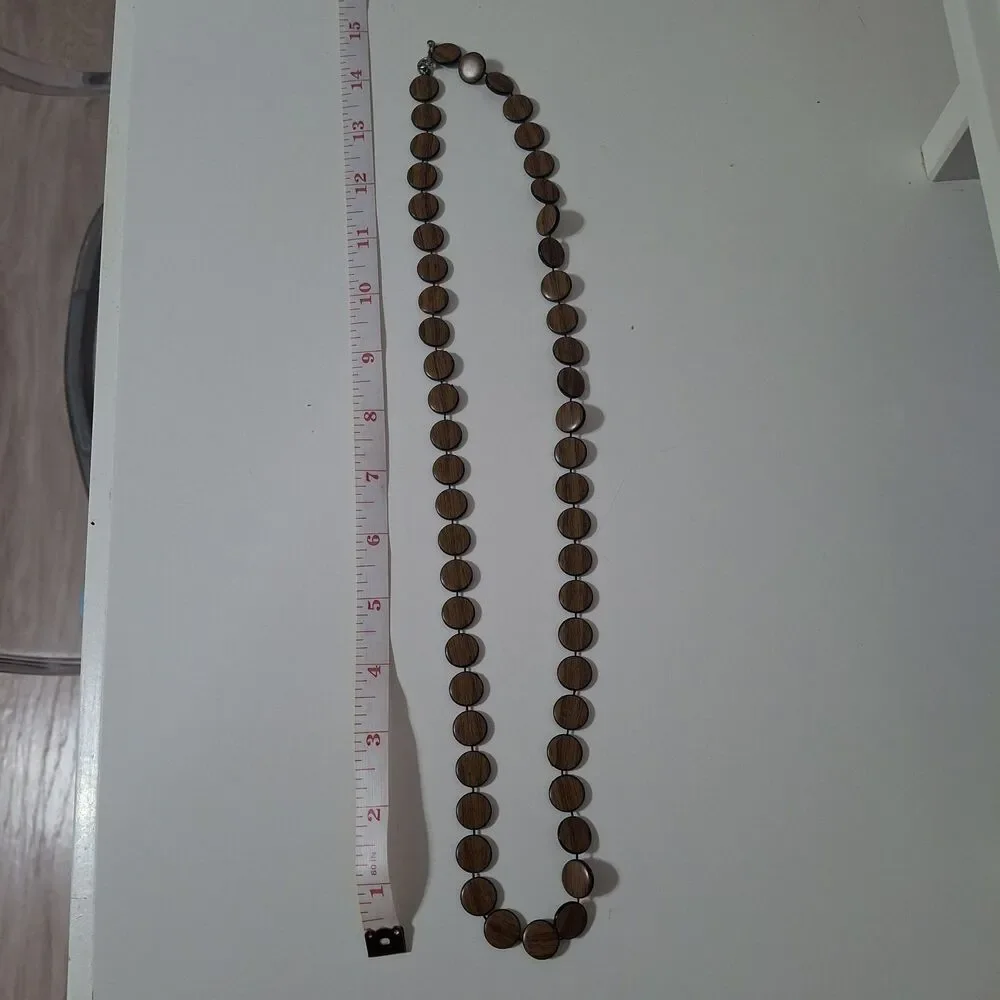 Single Strand Round Circular Wooden Brown Beaded Necklace Bohemian Boho
